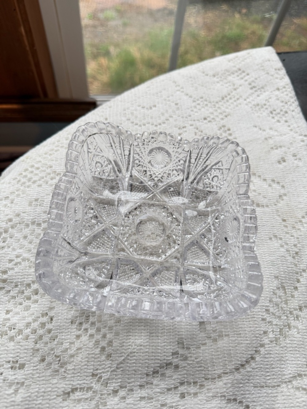 Imperial Antique Nucut Crystal Hobstar & Shield Saw Tooth Square Serving Dish